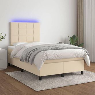 vidaXL Cama Box Spring Con Colch&oacute;n Y Led Tela Crema 120x200 Cm Vidaxl