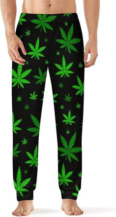 Generic Weed Pattern Mens Pajama Pants Soft Long Lounge Pjs Bottoms Elastic Sleepwear Pant S
