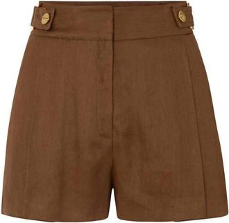 Elisabetta Franchi Linnenmix Shorts met Riemen - Dames - Bermuda - Bruin - S - Linnen - Korte Broeken