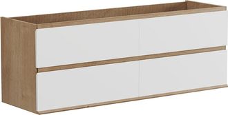 Vente-Unique Mueble de baño flotante bajo lavabo - Color natural claro y blanco - 150 cm - SABURI