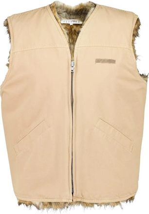 Maison Margiela Faux Fur Trim Vest - Heren - Bodywarmers - Beige - L - Katoen - Jassen