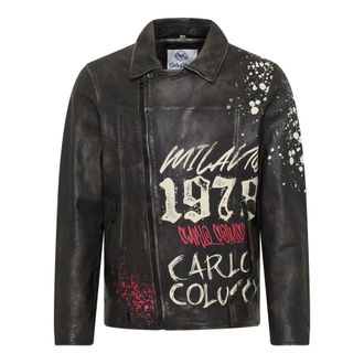 Carlo Colucci Carlo Colucci, Leather Jackets, male, Black, Size: M Airbrush Leather Jacket