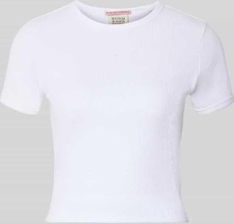 Scotch & Soda Cropped T-Shirt mit geripptem Rundhalsausschnitt in Weiss, Größe XL
