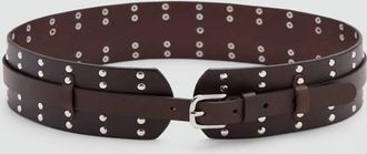 Mango Cintura pelle borchie cioccolato - Donna - S - MANGO
