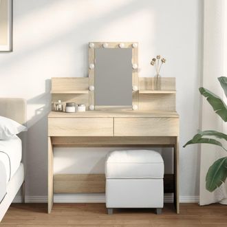 Berkfield Home Dressing Table with LED Sonoma Oak 100x40x130 cm in Brown | Size: 100 x 40 x 130 cm