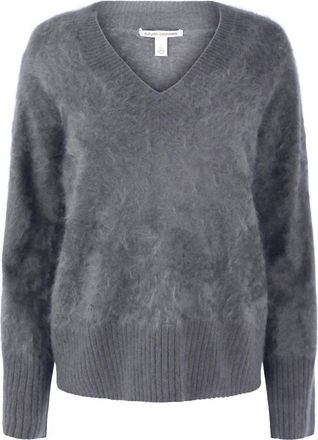 Autumn Cashmere Womens Brushed Boxy V-Neck Top In Feather