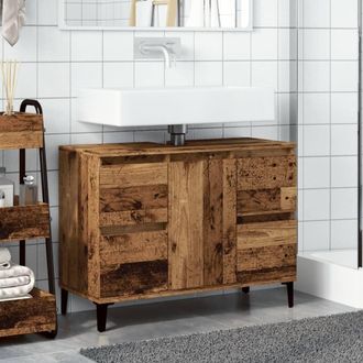 Berkfield Home Sink Cabinet Old Wood 80x33x60 cm Engineered Wood in Brown | Size: 80 x 33 x 60 cm