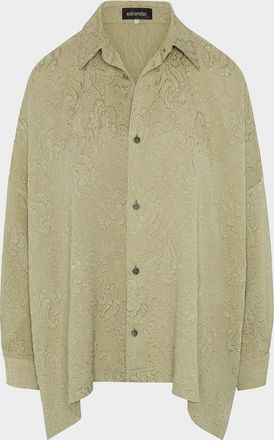 Eskandar Damask Cloque Wide Longer-Back Shirt With Collar (Mid Plus Length)