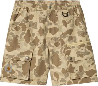 Carhartt Work in Progress Korte Broeken, Heren, Bruin, S, Polyester, Gestreepte elastische taille shorts met logo