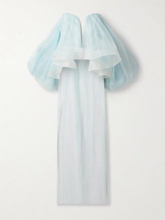 Zimmermann Top Senza Spalline In Organza Di Seta Con Ruches Crush - Blu