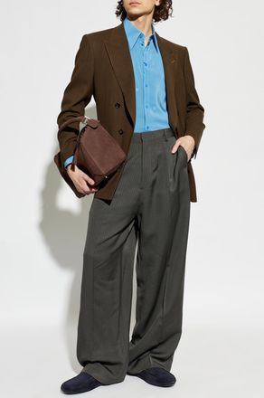 Dolce & Gabbana Silk Shirt With Monogram, Mens, Blue