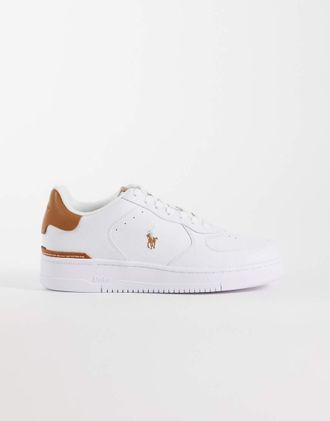 Polo Ralph Lauren Sneakers basse bianche e color cuoio-Bianco