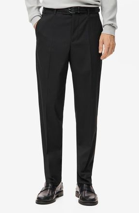 Mango Pleated Straight Leg Suit Pants in Black at Nordstrom, Size 32