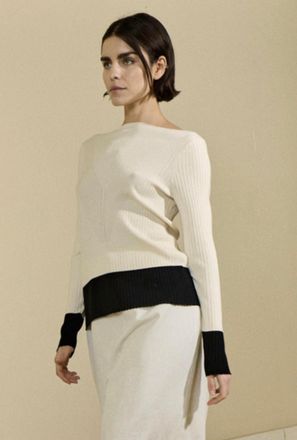Sita Murt/ Color-Block Ribbed Sweater In Cream W/ Black