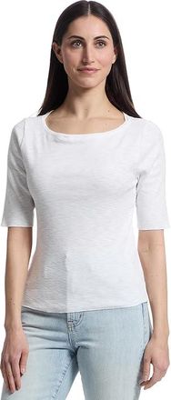 Lilla P Elbow Sleeve Boatneck Womens Clothing White : MD, Cotton