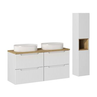 Petits Meubles Set de muebles lavabo 4 cajones y columna estratificado Blanco marr&oacute;n