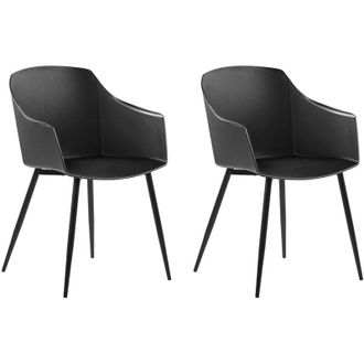 Beliani Moderno Set di 2 Sedie in Plastica Nera e Gambe in Metallo Nero Fonda