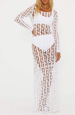 Beach Riot Ariana Long Sleeve Cotton Crochet Cover-Up Dress in White at Nordstrom, Size Small