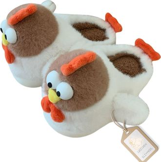 Generic Chicken Slippers for Women, Cartoon Warm Plush Slippers with Thick Sole for Living Room Winter Home (UK, Little Kid, Women, 13, Numeric Range, UK Foot