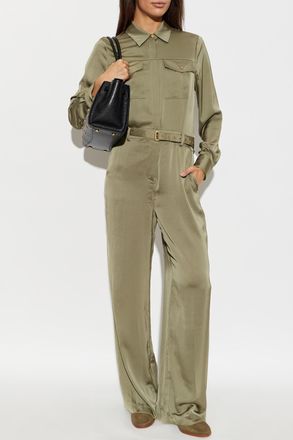 Michael Michael Kors Satin Jumpsuit With Belt, Womens, Green