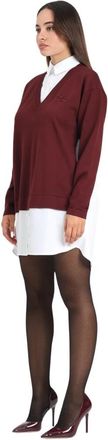 Elisabetta Franchi Bordeaux College Stijl Jurk - Dames - V-hals truien - Bruin - S - Katoen - Truien & Vesten