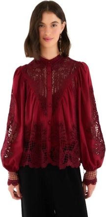 Farm Rio Farm Rio, Overhemden, Dames, Bruin, S, Katoen, Berry Garden Guipure Lace Blouse