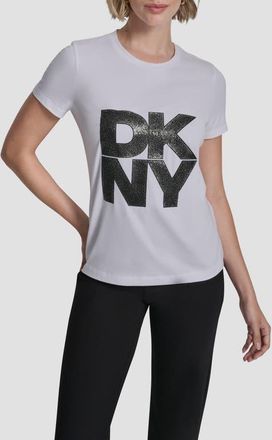 DKNY Pumiced Stack Logo Cotton Blend Graphic T-Shirt in White at Nordstrom, Size Xx-Small