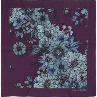 Lords of Harlech Hudson Merino Wool Handkerchief Pocket Square in Valencia Floral Plum at Nordstrom