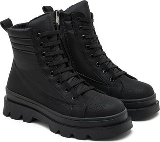 Desa Womens Faux Leather Lace-Up Boots - Warm Lining, Plastic Sole | black - 37