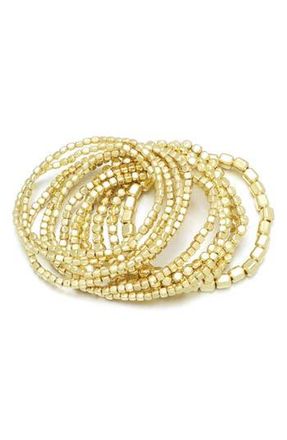 Adornia Set of 10 Beaded Stretch Bracelets in Gold at Nordstrom Rack