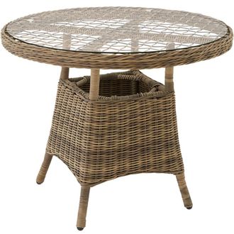 TecTake Mesa de jard&iacute;n, aluminio y rat&aacute;n, placa de vidrio 91 x 73,5 cm natural