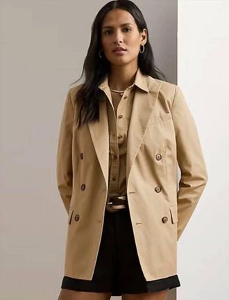 Ralph Lauren Double-Breasted Cotton Twill Blazer In Tan