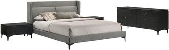 Armen Living Legend 4Pc Fabric Queen Platform Bedroom Set With Dresser & Nightstands