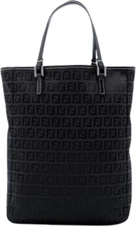 Fendi Pre-owned Vintage Canvas Tote Bag - Dames - Vintage Shopper - Zwart - ONE Size - Leer - Vintage