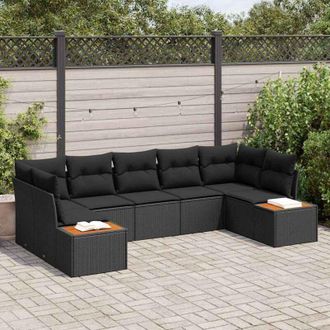 vidaXL Vidaxl - Conjunto De Sof&aacute; De Jard&iacute;n Con Coj&iacute;n 7 Pcs Negro Polirat&aacute;n