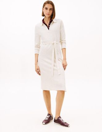 Tommy Hilfiger Womens Belted Sweater Polo Dress - Beige - XXL