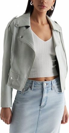 Express Faux Leather Cropped Moto Jacket In Ice Blue