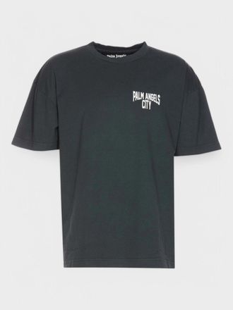 Palm Angels Mens City Washed-Effect T-Shirt Dark Grey - Size Small