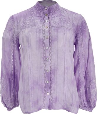 LoveShackFancy Loveshackfancy Ronda Embroidered Blouse in Purple Cotton