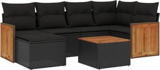 vidaXL Vidaxl - Set De Comedor De Jard&iacute;n 7 Pzas Y Cojines Rat&aacute;n Sint&eacute;tico Negro