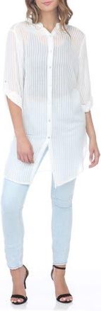 Rain + Rose Semi Sheer Stripe Tunic in White at Nordstrom Rack, Size X-Large