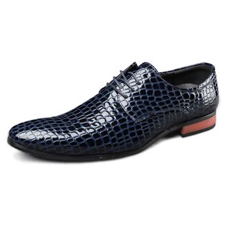 Generic Oxford Formal Shoes for Men Lace Up Crocodile Embossed Derby Shoes Pointed Toe Vegan Leather Anti-Slip Block Heel Low Top Business(Blue,10.5 UK)