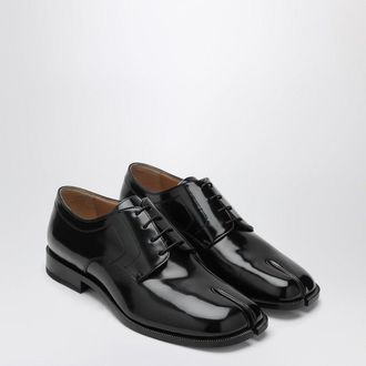 Maison Margiela Black Tabi Lace Up Shoe In Polished Calfskin