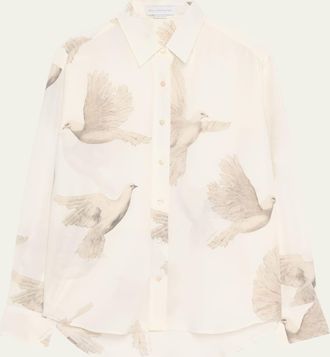 Stella McCartney Bird Print Oversized Silk Top
