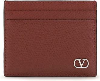 Valentino Garavani Mens Card Holder Vlogo Signature Blood Red Calf Leather Umbrellas Accessory