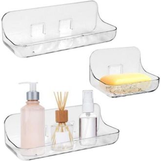 OEM Estante De Ducha De Pl&aacute;stico De 3 Piezas, Autoadhesivo, 2 Tama&ntilde;os, Para Dormitorio, Sala De Estar Y Cocina - Crezuo