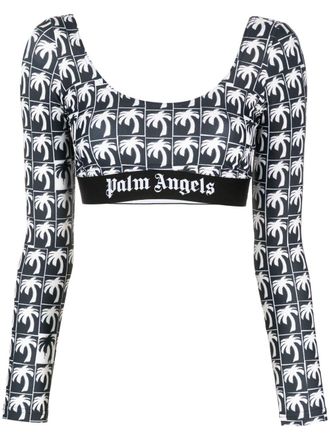 Palm Angels palm-print cropped top - Black