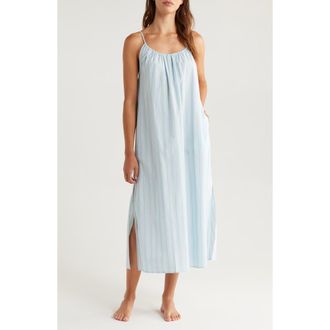 Lunya Airy Cotton Nightgown in Azure Stripe at Nordstrom, Size Large