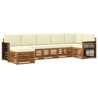 vidaXL Conjunto De Sof&aacute; Seccional Con Coj&iacute;n 6 Pcs Natural Y Crema Vidaxl