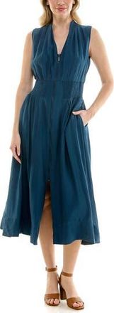 Nicole Miller Smocked Waist Zip Front Midi Dress in Dark Denim at Nordstrom Rack, Size X-Large